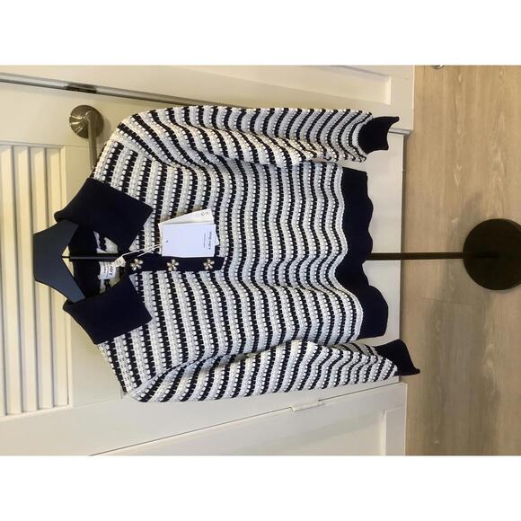 & Other Stories Sweaters - & other stories Navy White Silver Lurex Striped Knit Polo Long Sleeve Sweater S